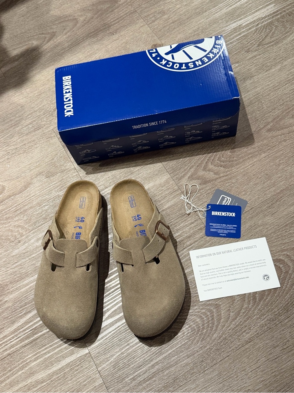 Birkenstock Boston Clogs in Taupe Suede - Picture 2 of 8